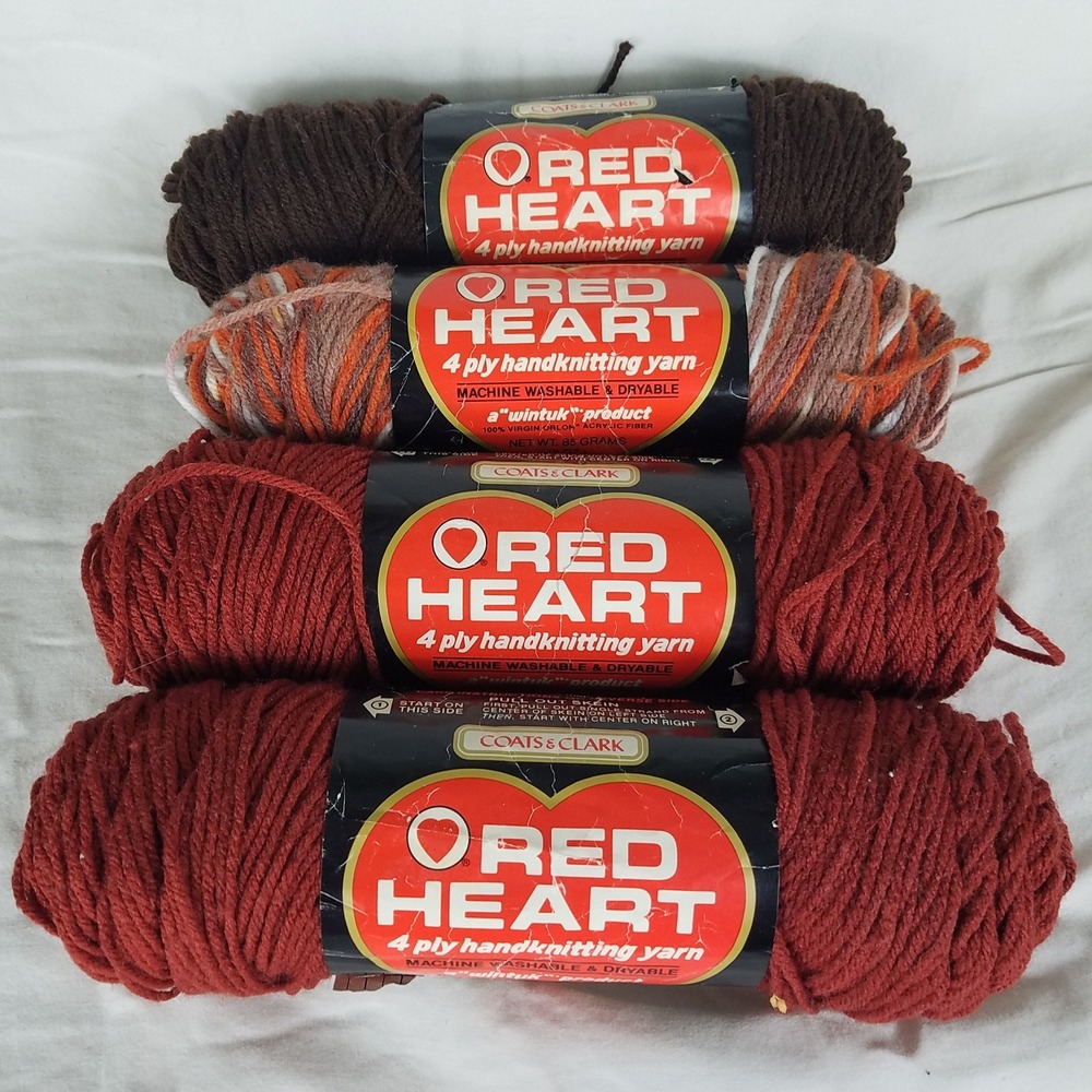 Red Heart Yarn 4 Ply Wintuk Acrylic Lot 4 Skeins Bronze Coffee Copper Excellent